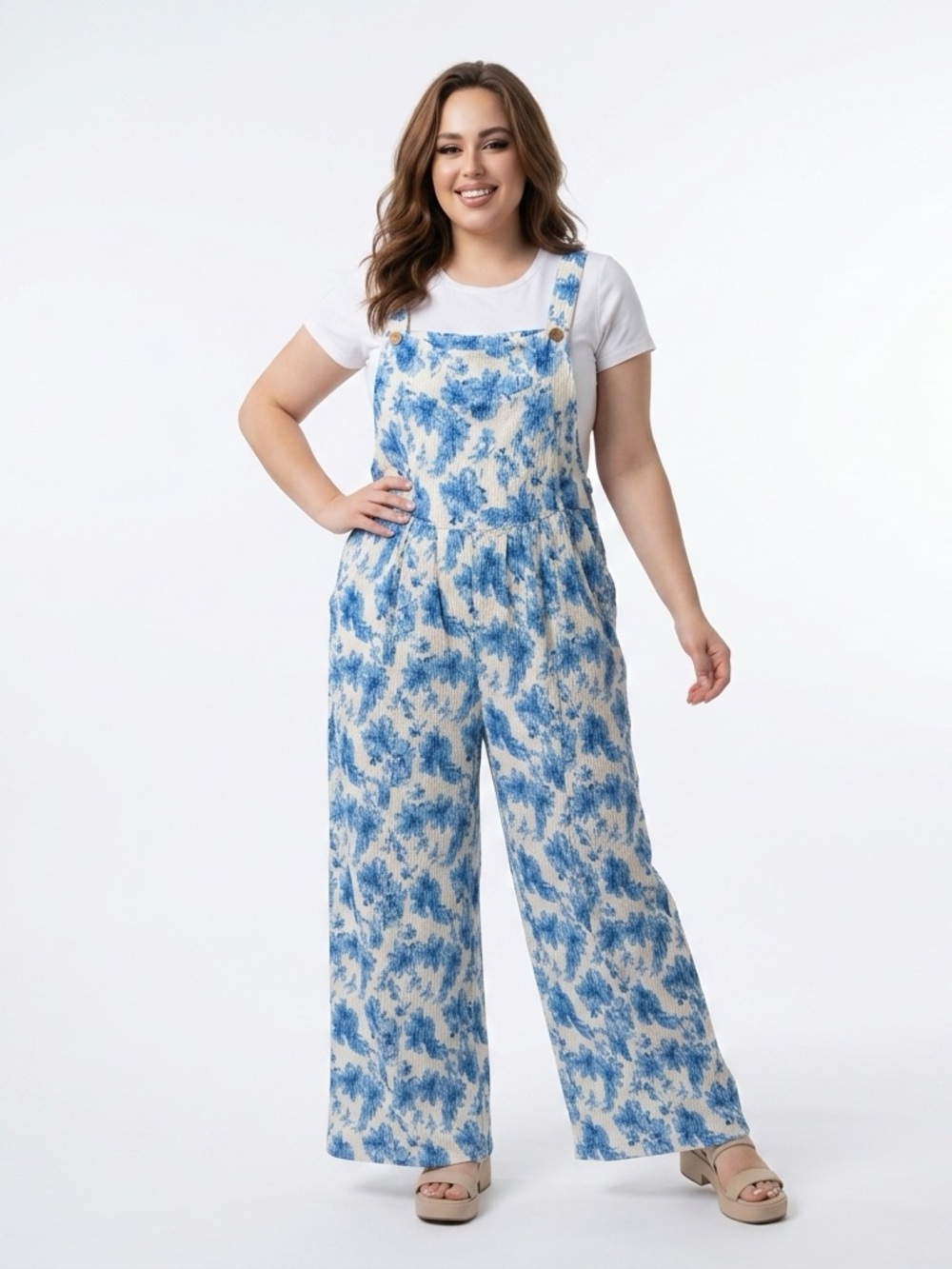 Blue Floral Wide-Leg Overalls Jumpsuit - Brand